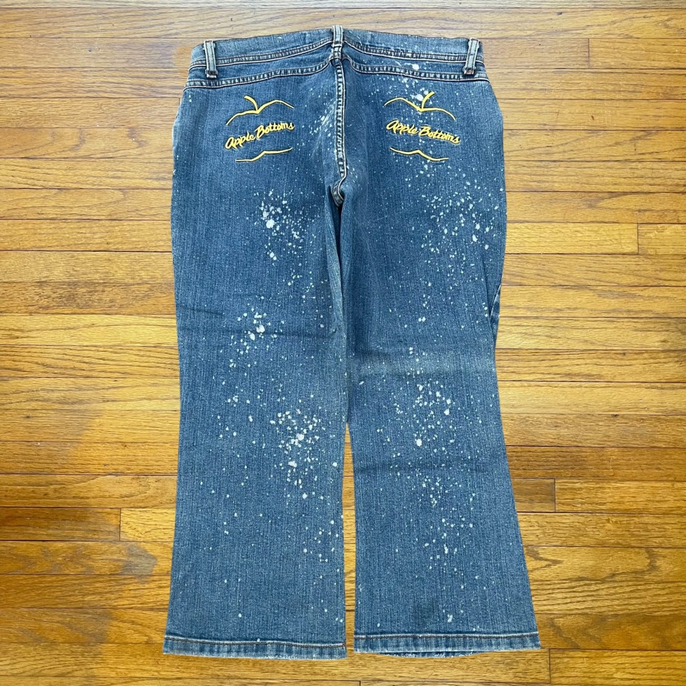 Apple Bottoms Women 14 Blue Denim Paint Splatter Embroidered Logo Jeans Y2K